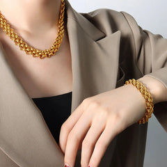 Gold Chain Link Jewelry Set with Necklace and Bracelet OutfitFlow