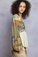 POL Balloon Sleeve Peplum Blouse with Trim Detail OutfitFlow