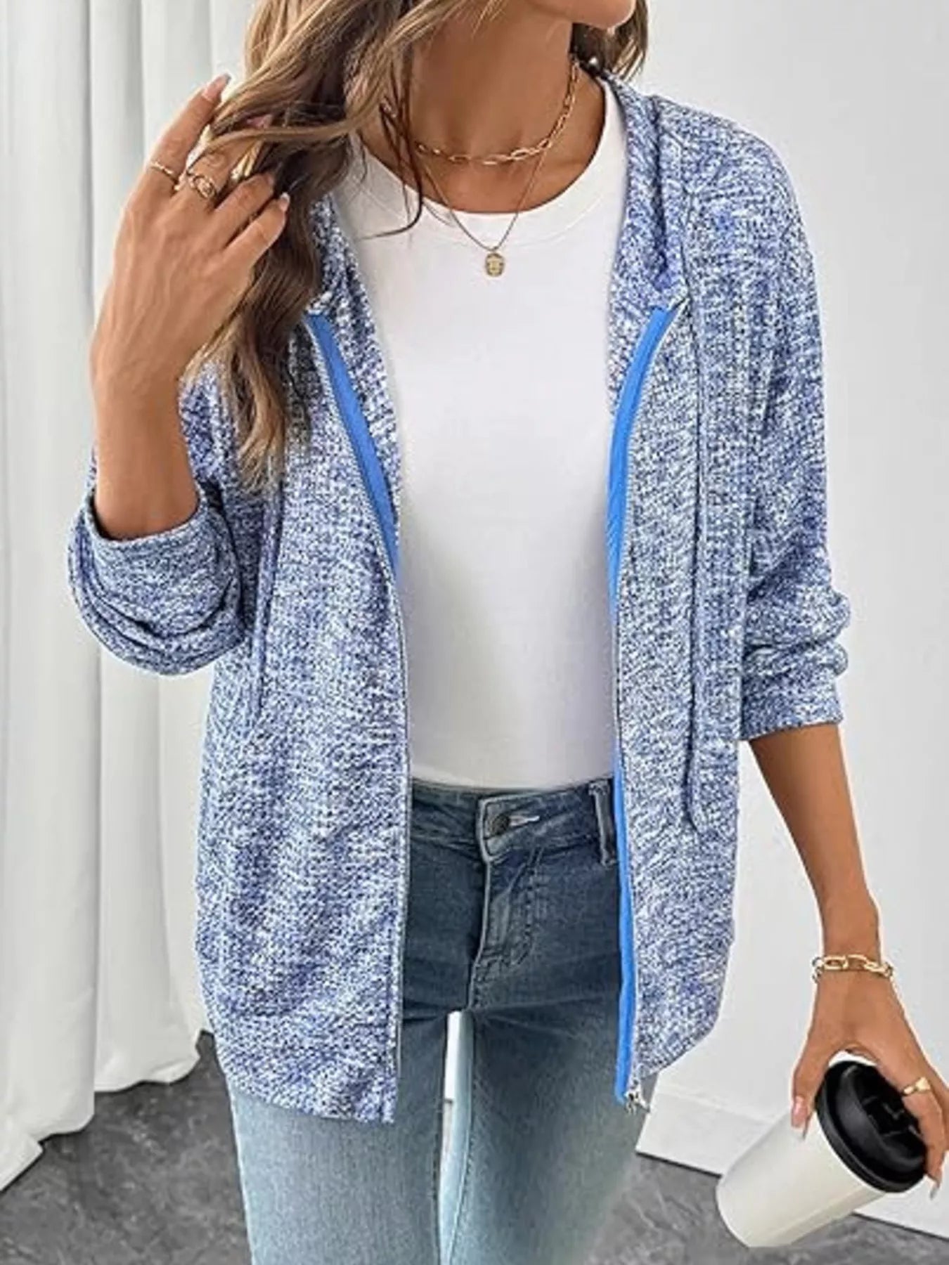 Textured Knit Zip-Up Jacket OutfitFlow