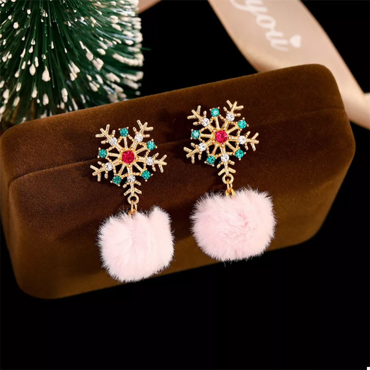 Christmas Snowflake Pom Pom Drop Earrings OutfitFlow