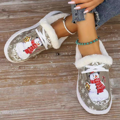 Outfit Flow - Snowman Print Round Toe Slip-Ons