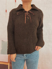 Lace Up Long Sleeve Sweater OutfitFlow