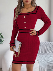 Outfit Flow - Contrast Trim Long Sleeve Sweater Dress