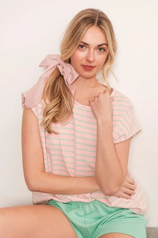 Lime 'N' Chili Striped Muscle Sleeve Top OutfitFlow