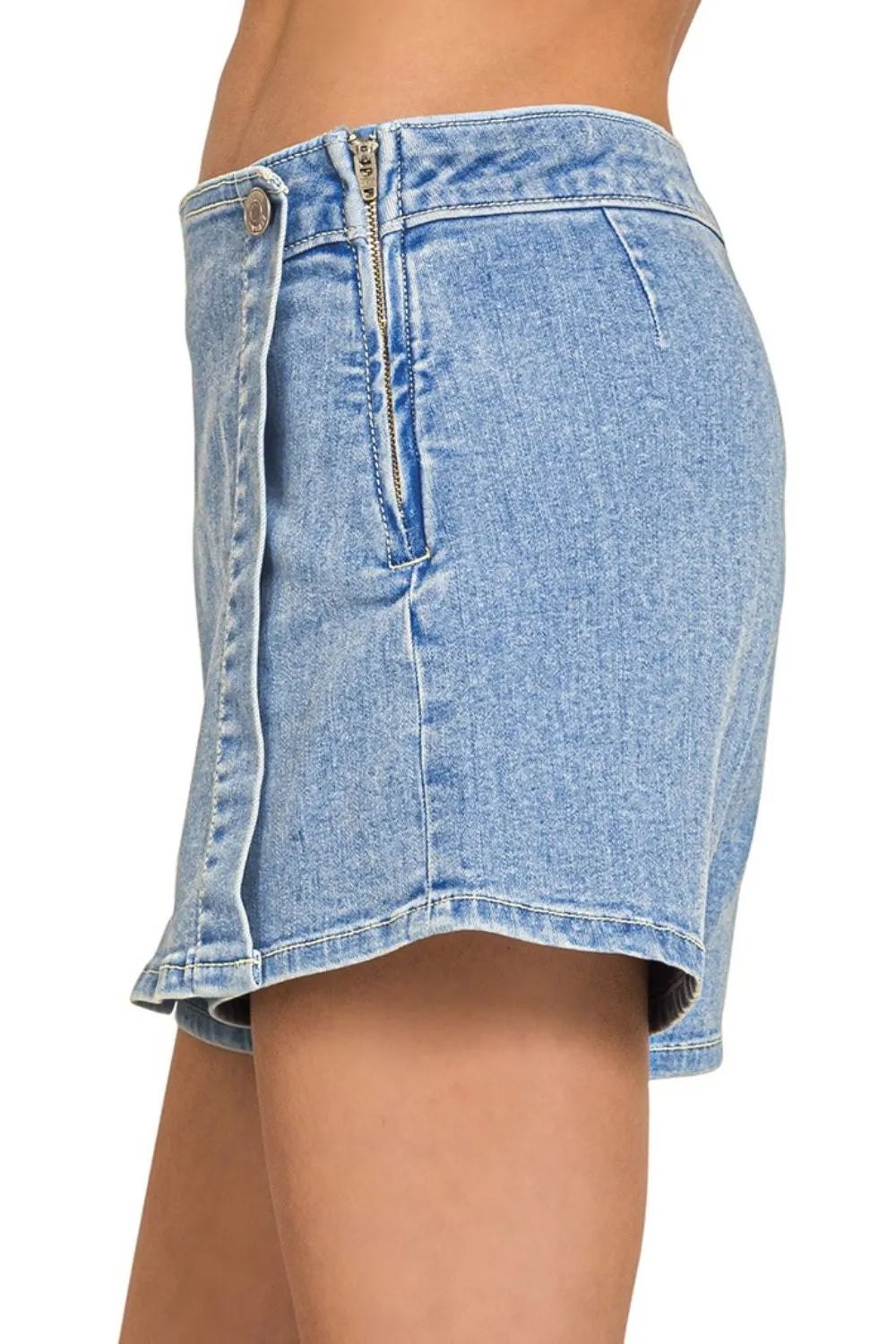 Zenana Wrap Front Skort Denim Shorts OutfitFlow