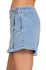 Zenana Wrap Front Skort Denim Shorts OutfitFlow
