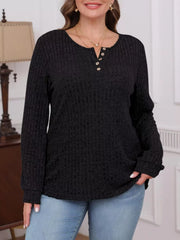 Ribbed Knit Button-Front Long Sleeve T-Shirt OutfitFlow