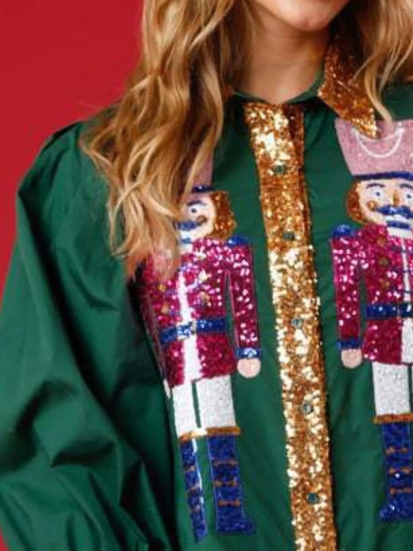 Full Size Christmas Sequin Nutcracker Tiered Shirt Dress Plus Size OutfitFlow