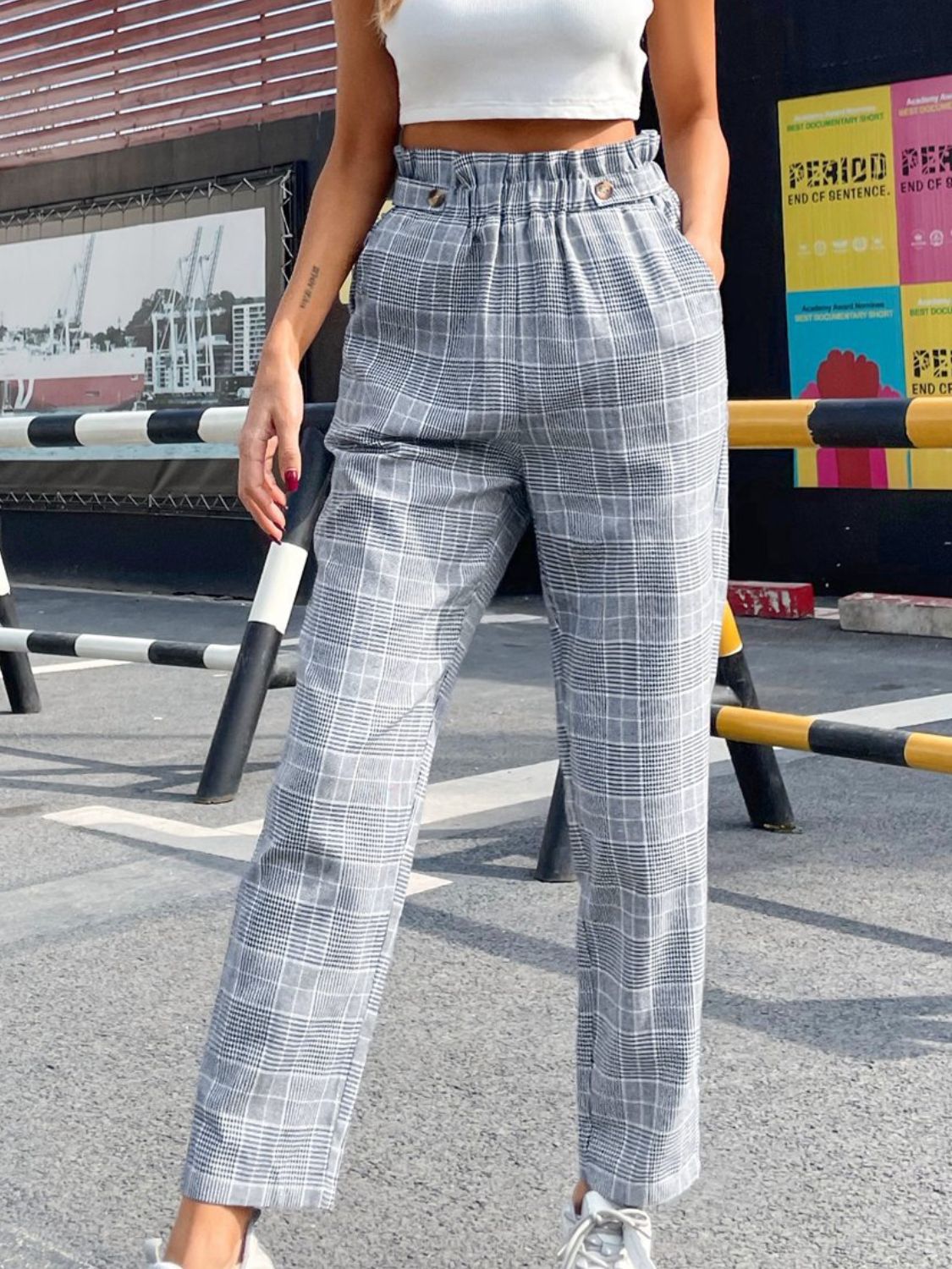 Outfit Flow - Plaid Elastic Waist Straight Pants