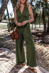 Outfit Flow - V-Neck Sleeveless Wide Leg Jumpsuit