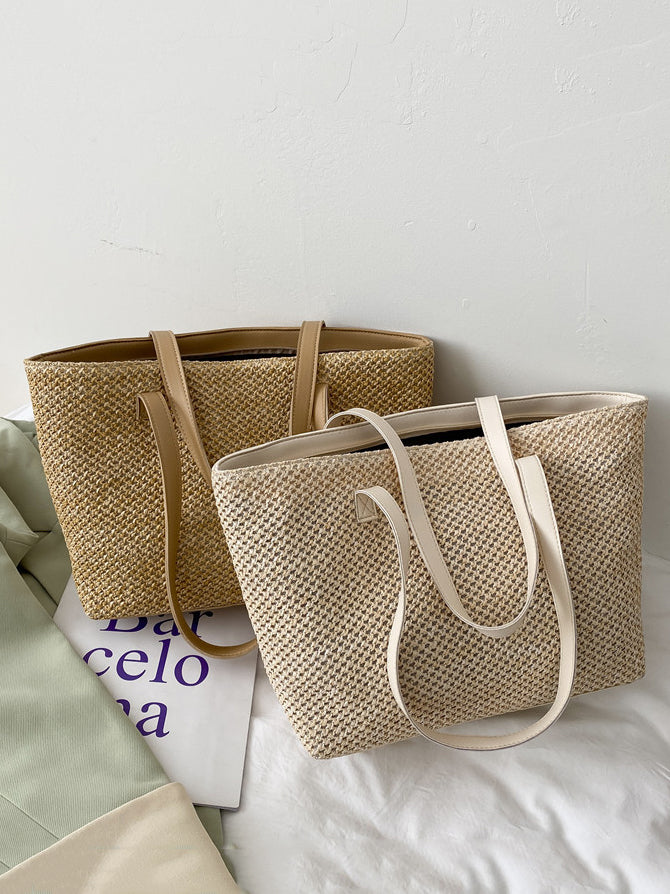 Outfit Flow - Solid Color Woven Tote Bag