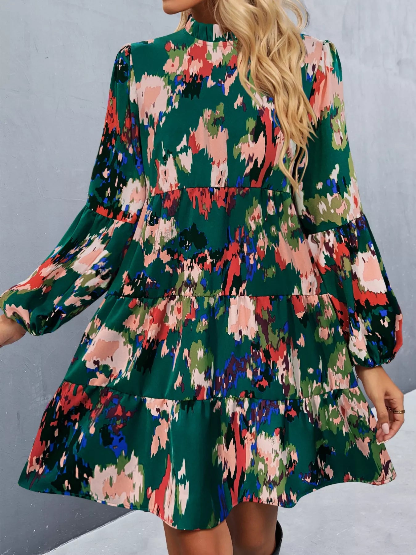 Printed Balloon Sleeve Mini Dress OutfitFlow