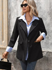 Striped Collar Long Sleeve Fake Two-Piece Blazer Trendsi