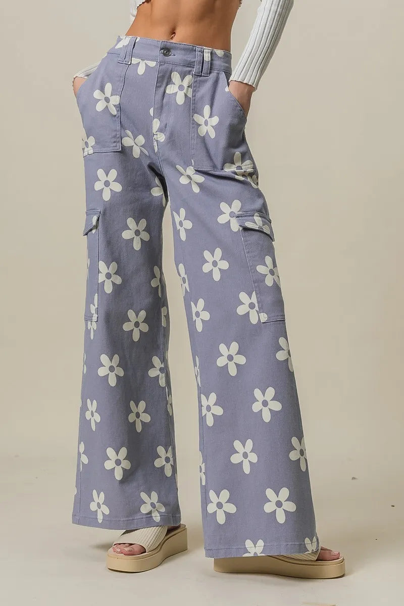 BiBi Flower Printed Side Pocket Wide Pants OutfitFlow