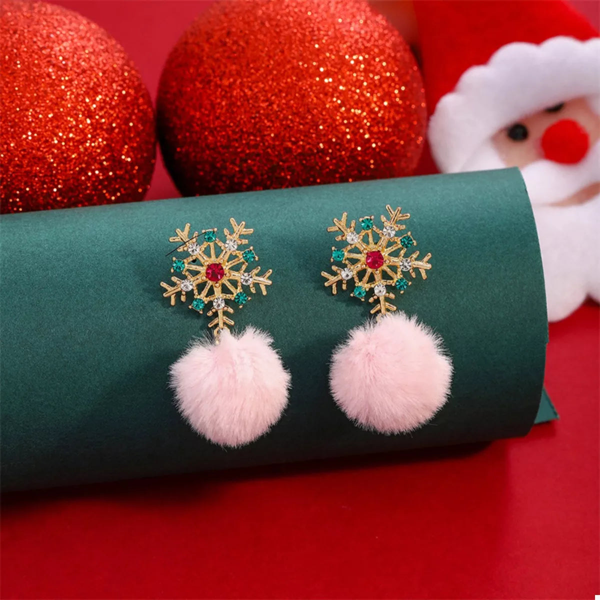 Christmas Snowflake Pom Pom Drop Earrings OutfitFlow