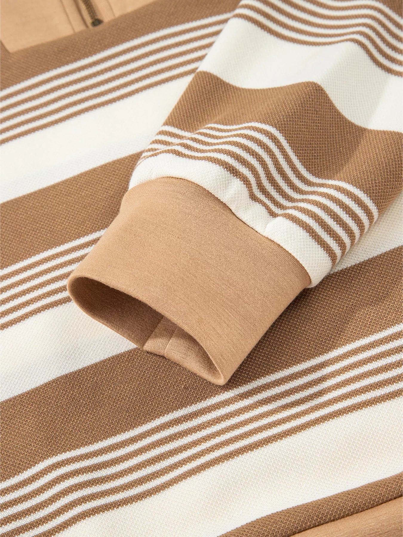 Stripe Zip Collar Patchwork Vintage Sweatshirt OutfitFlow