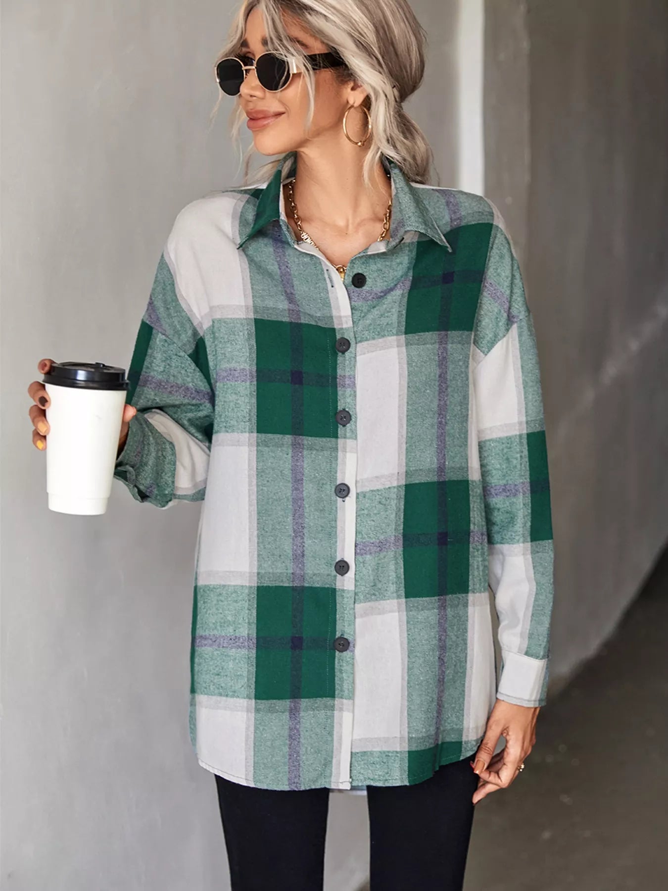 Plaid Button-Down Long Sleeve Shirt OutfitFlow