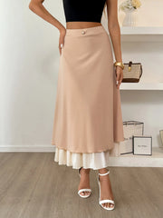 Layered Midi Skirt with Contrast Hem Detail OutfitFlow