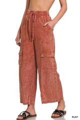 Zenana Washed Linen Elastic Band Waist Cargo Pants OutfitFlow