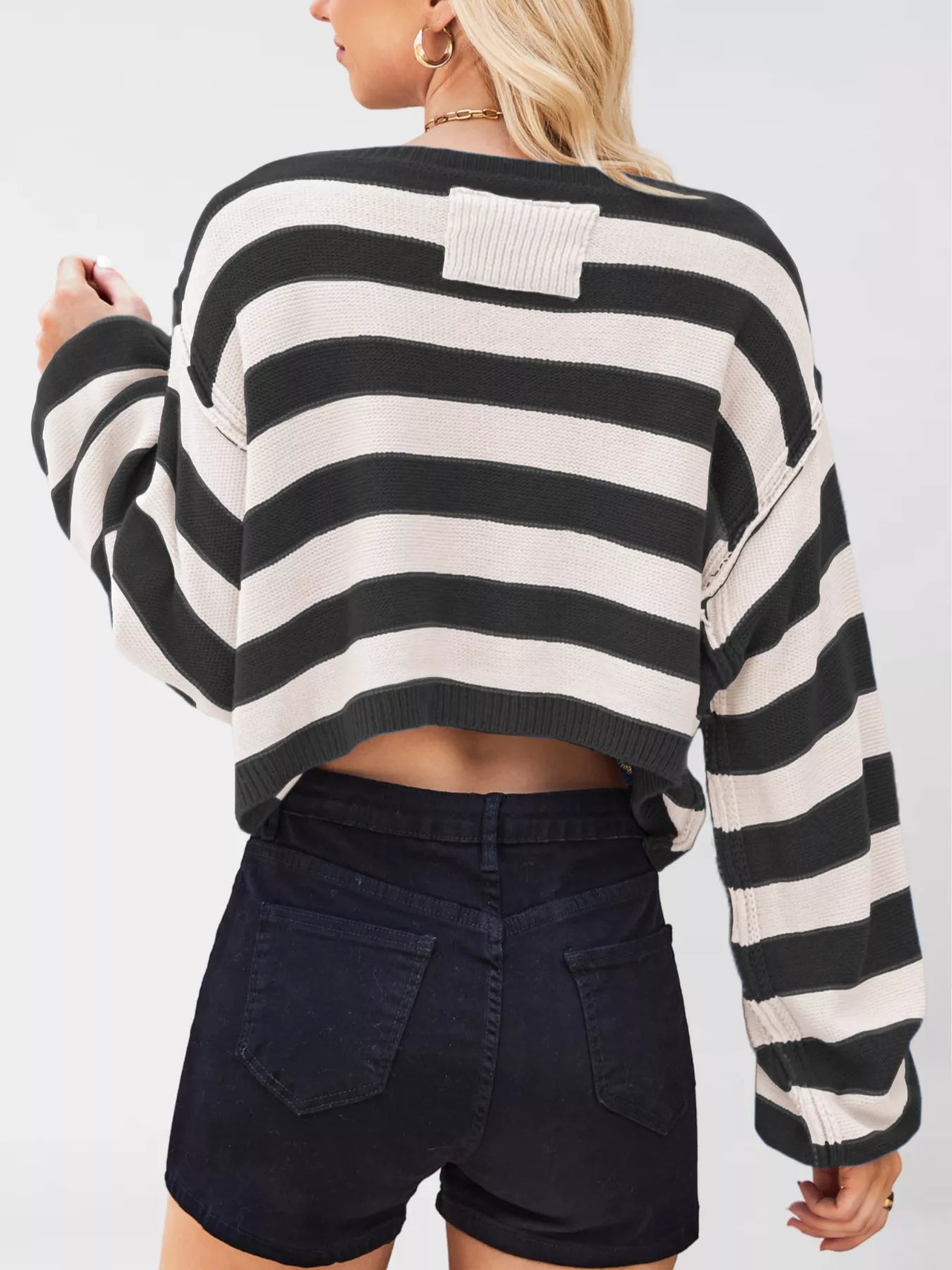 Striped Dropped Shoulder Sweater OutfitFlow