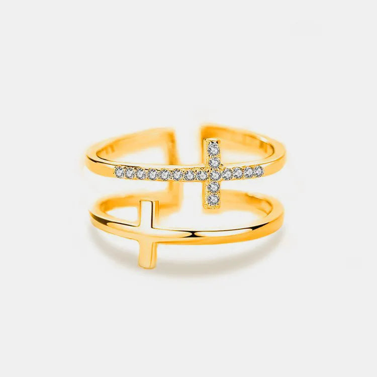925 Sterling Silver Inland Zircon Cross Ring Gold 7 OutfitFlow
