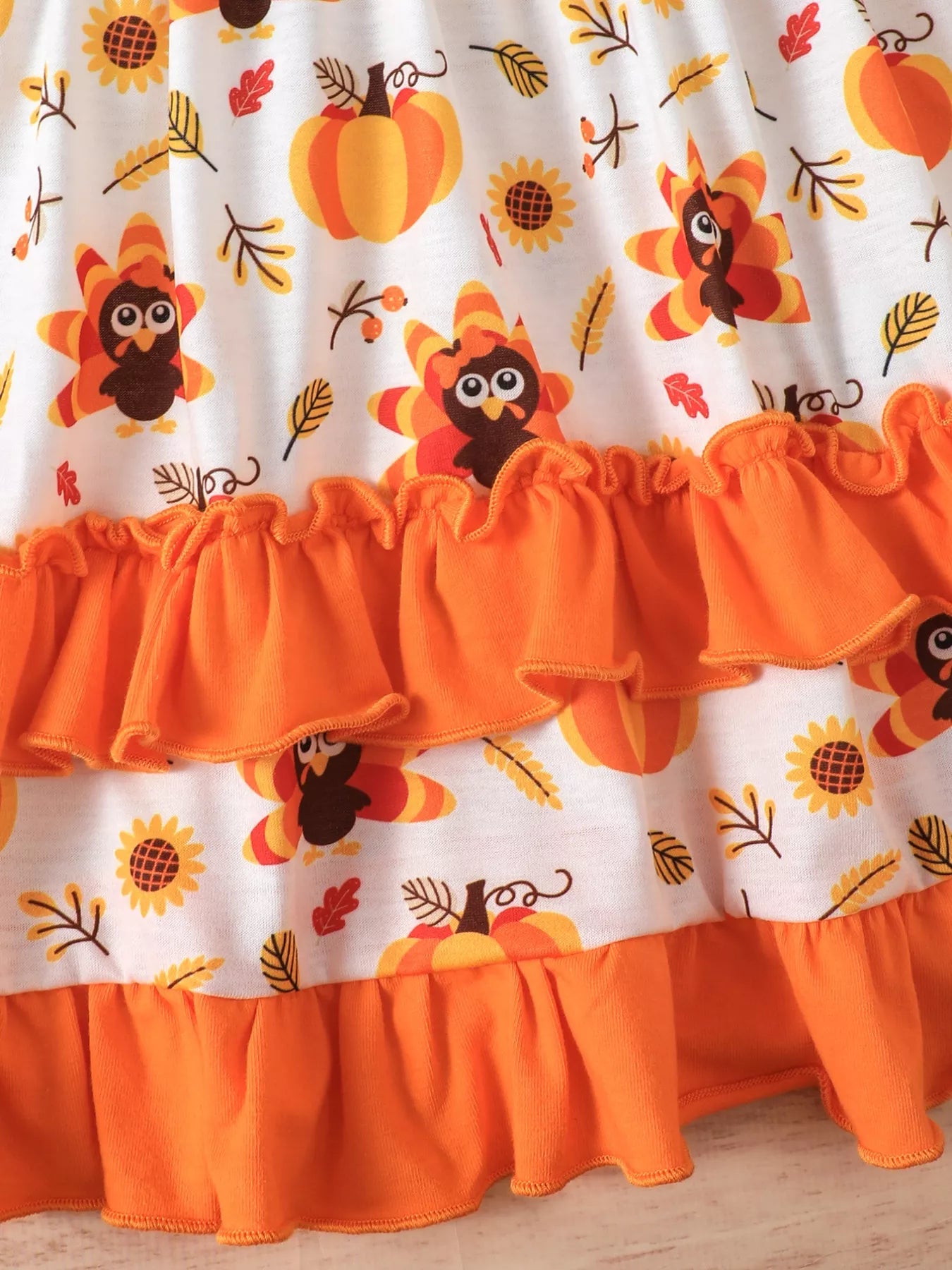 Children's Thanksgiving Turkey Ruffle Sleeve Dress OutfitFlow
