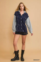 Umgee Contrast Hooded Chenille Jacket OutfitFlow