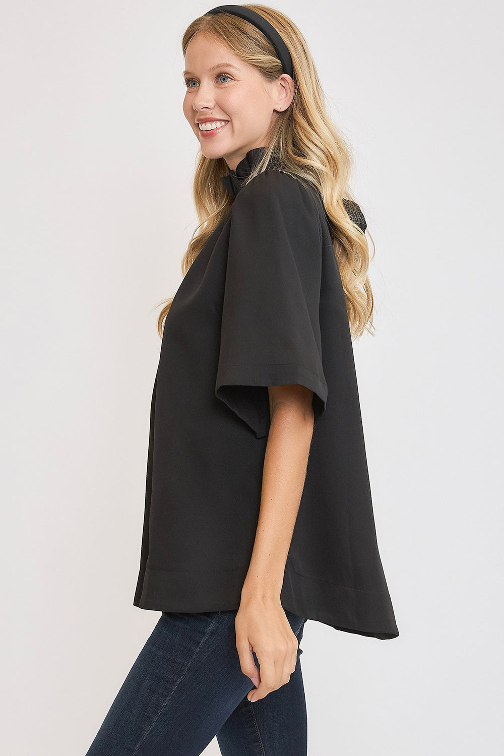 Outfit Flow - Umgee Bow Tie Back Mock Neck Half Sleeve Blouse