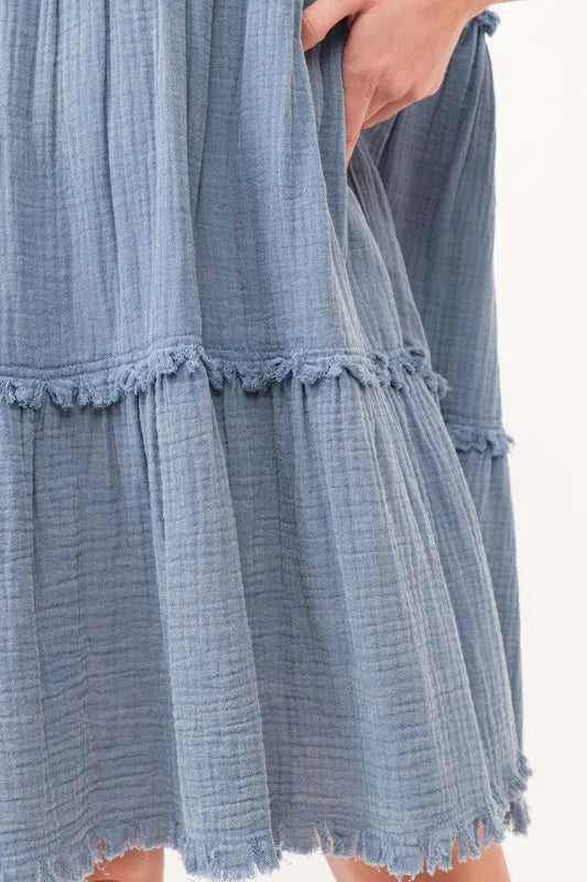 And The Why Washed Frayed Detail Tiered Dress OutfitFlow