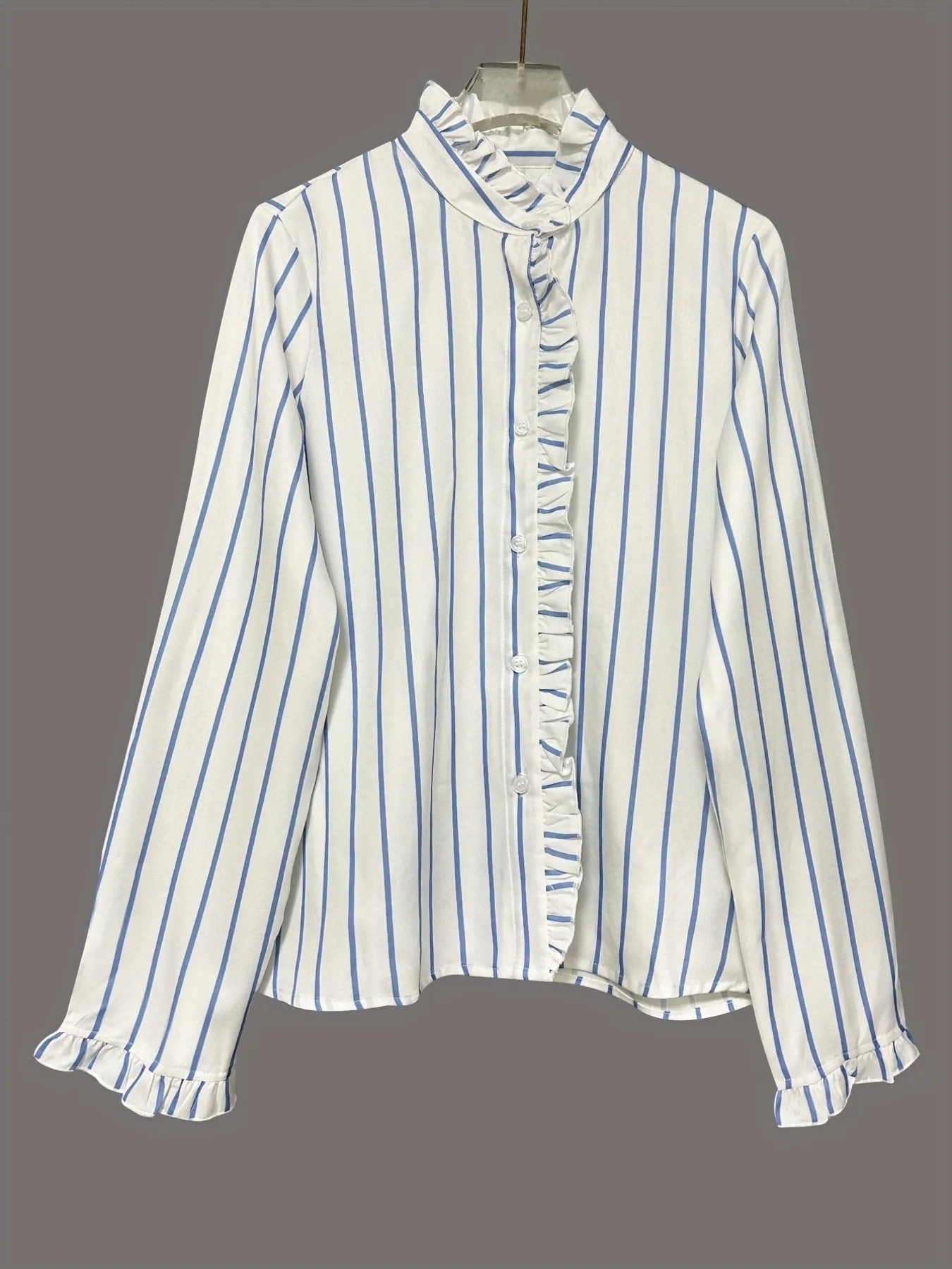 Frill Striped Long Sleeve Blouse OutfitFlow