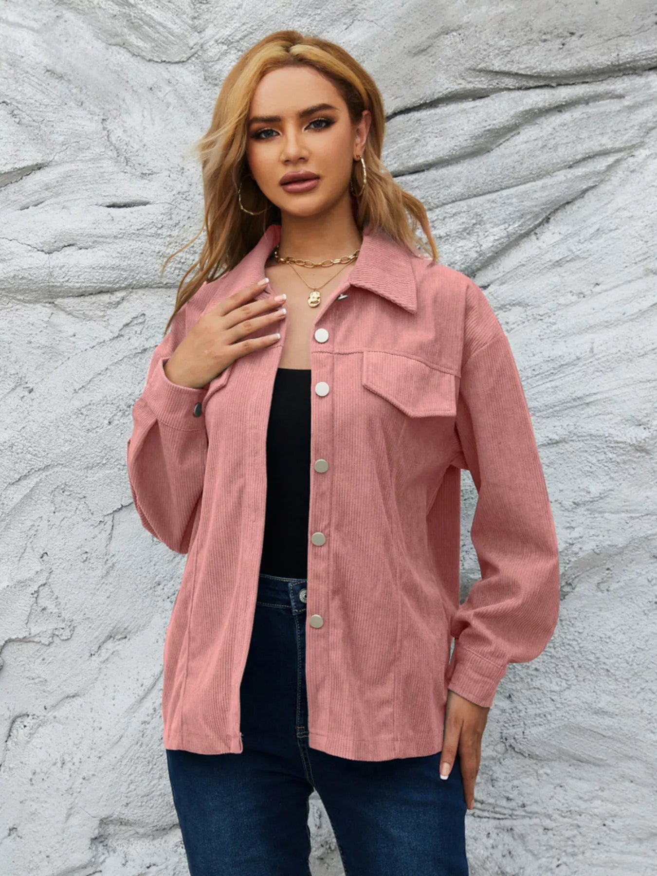 Casual Corduroy Button-Down Jacket OutfitFlow