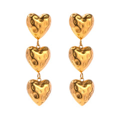 18K Gold-Plated Triple Heart Drop Earrings OutfitFlow
