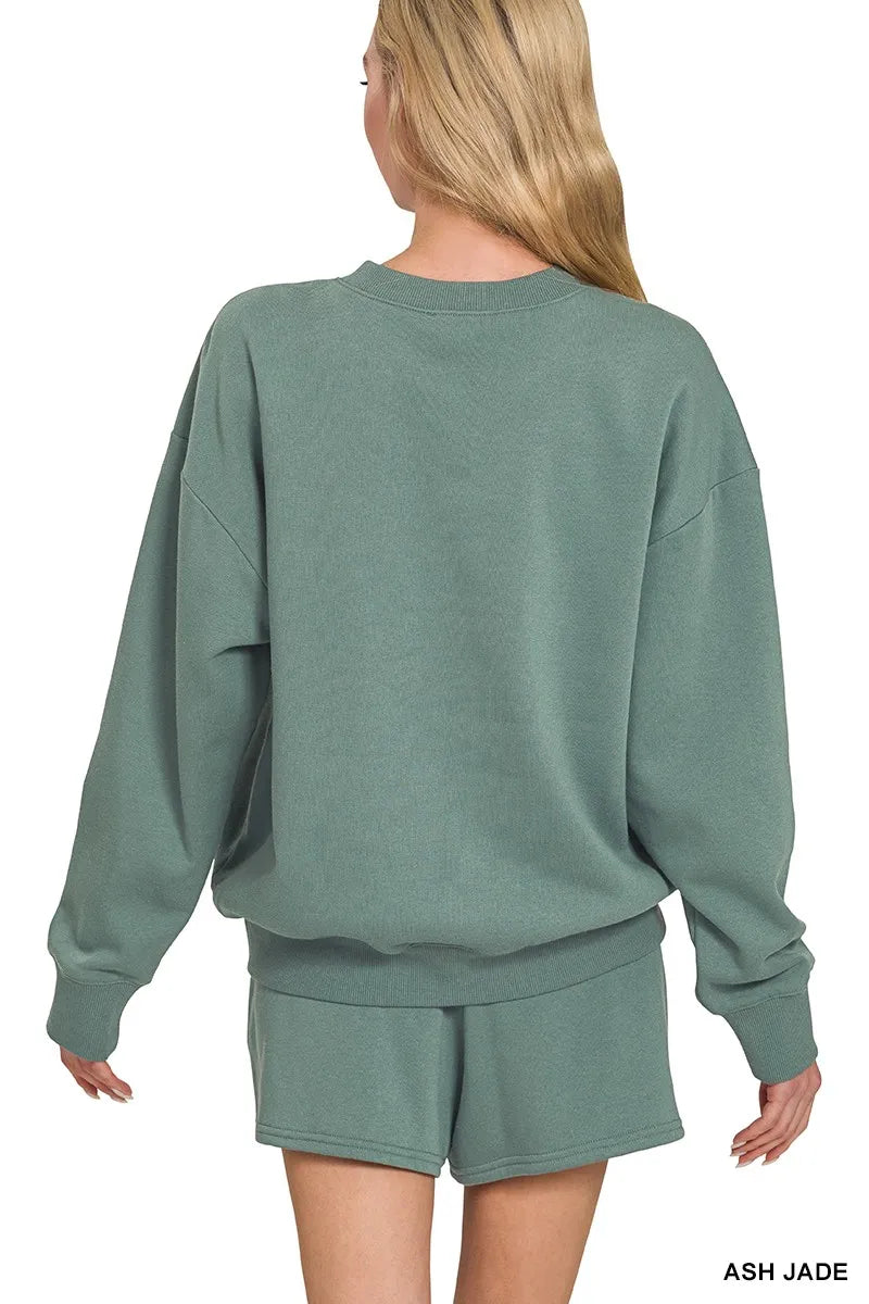 Zenana Fleece Long Sleeve Sweatshirts & Shorts Set Trendsi