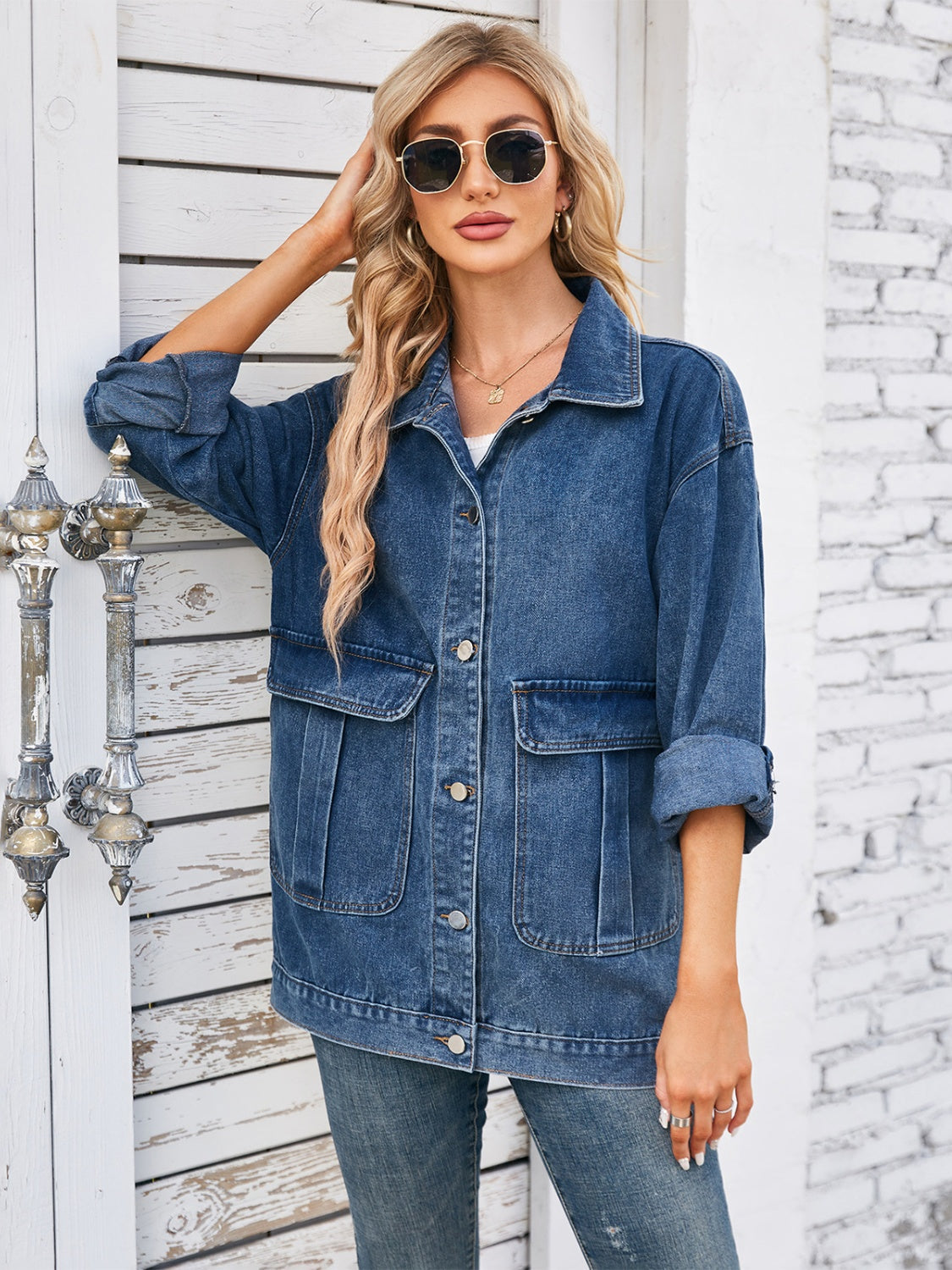 Button Up Long Sleeve Denim Jacket