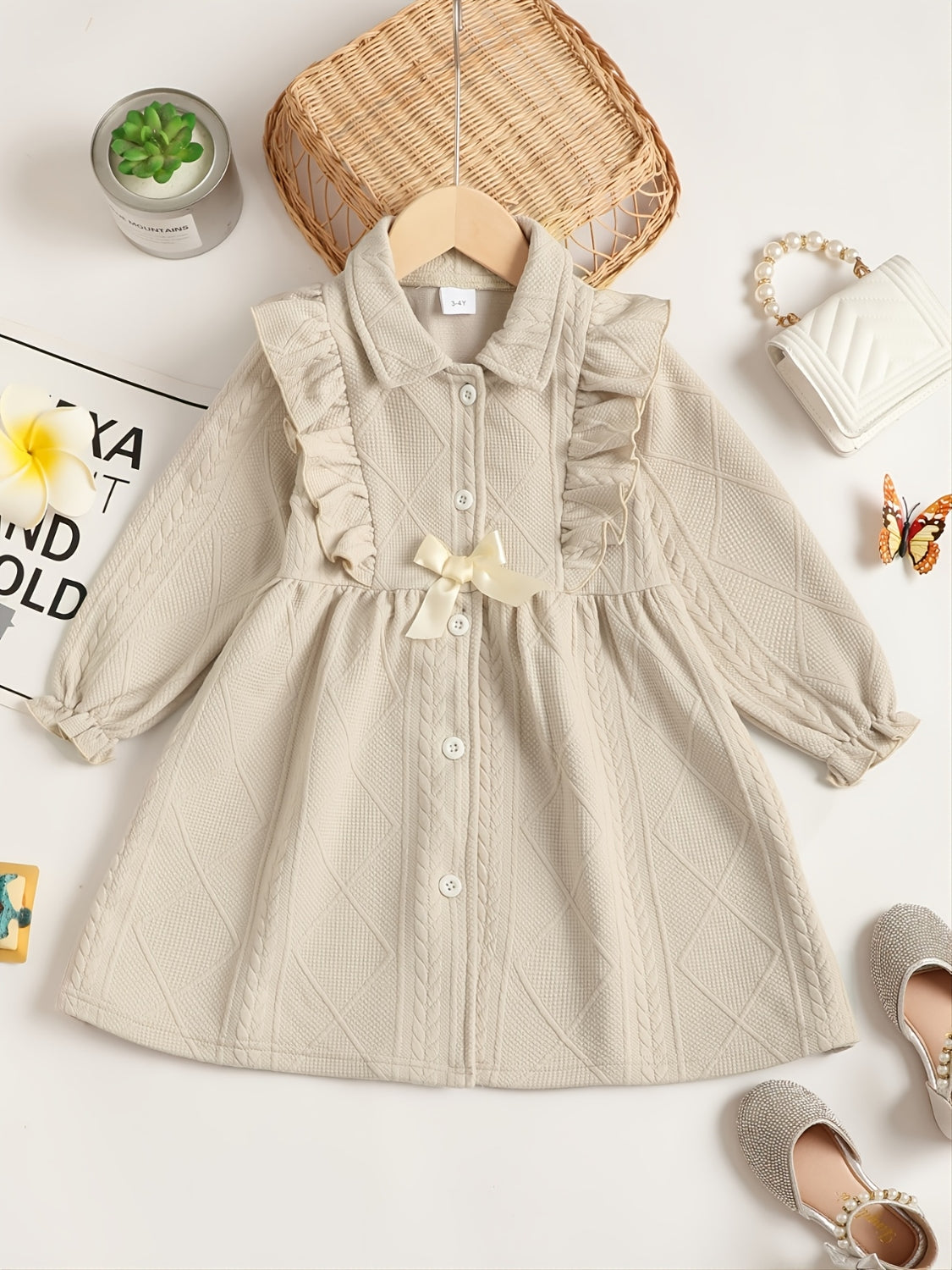 Children's Ruffled Bow Collared Neck Dress OutfitFlow
