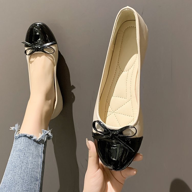 Round Toe Bow Flats White OutfitFlow