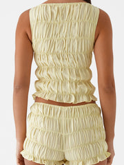 Ruched Texture Tank and Shorts Two-Piece Set OutfitFlow