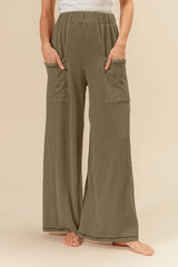 BiBi 2tone Cord Rib Waist Band Side Pocket Pants OLIVE OutfitFlow