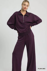 Umgee Half Zip Drop Shoulder Sweatshirt OutfitFlow