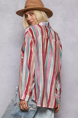POL Striped Button-Down Oversized Shirt OutfitFlow