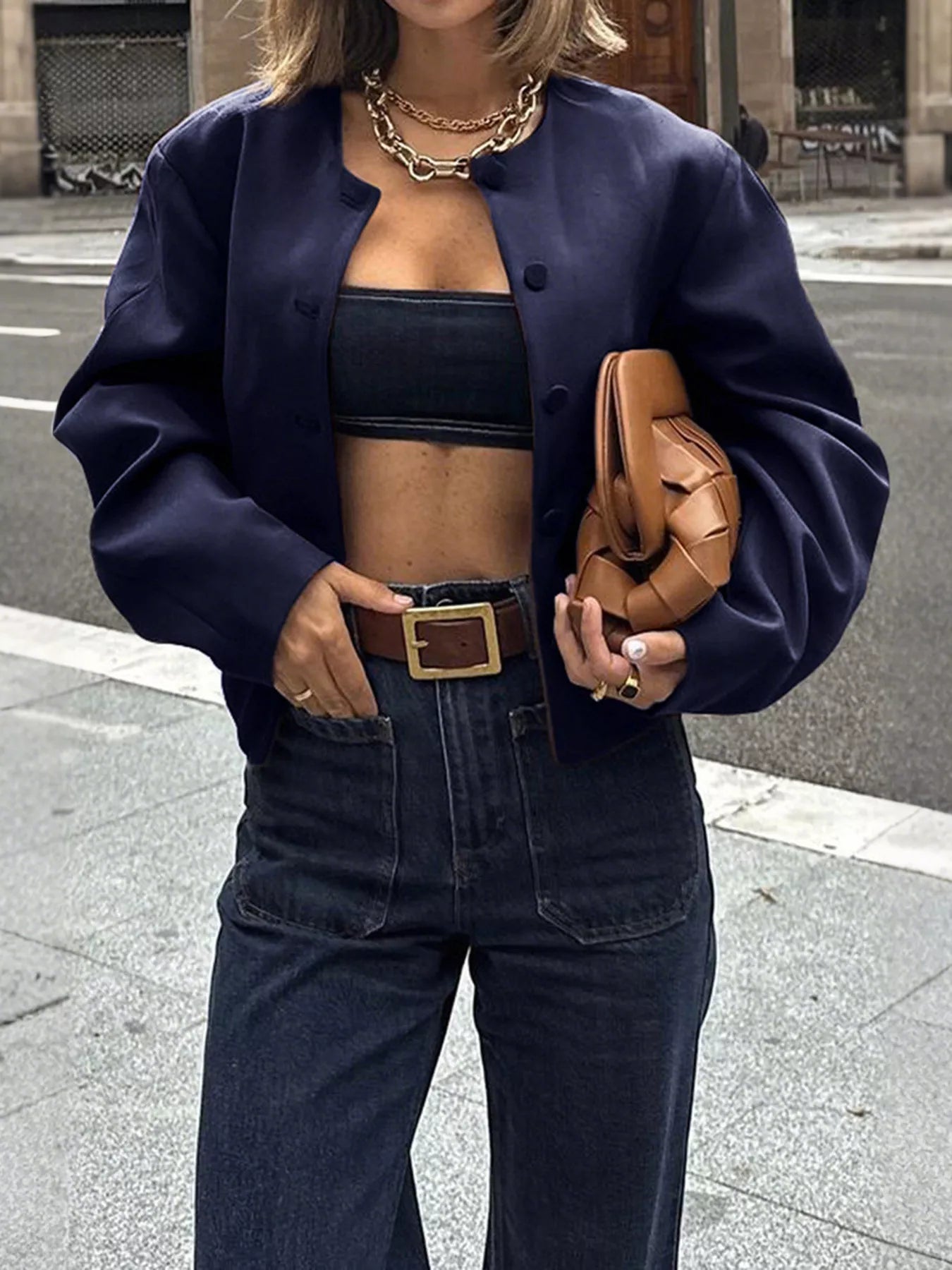 Button Up Long Sleeve Jacket OutfitFlow