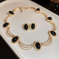 Alloy Oval Gemstone Necklace OutfitFlow