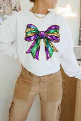 Bow Round Neck Long Sleeve Sweatshirt OutfitFlow