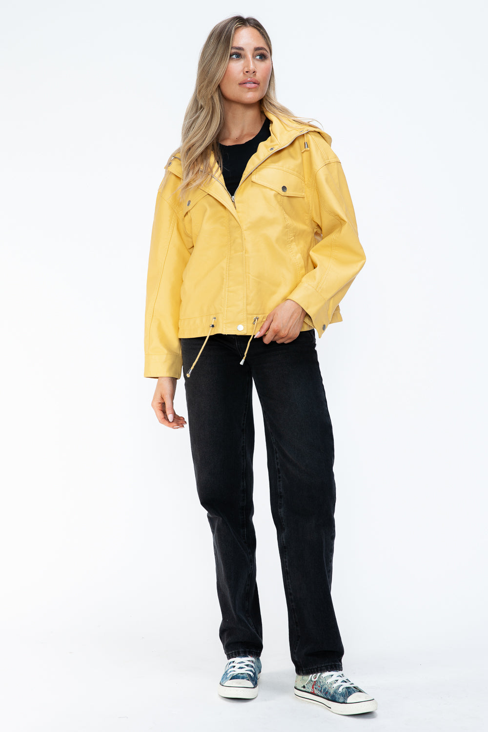 Outfit Flow - How Dare U Drawstring Hem PU Leather Zip Up Jacket