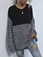 Color Block Long Sleeve Oversized Sweater OutfitFlow