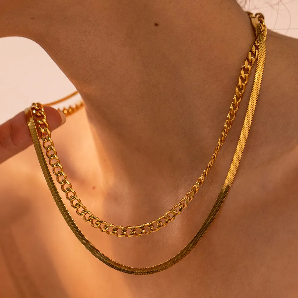 18K Gold-Plated Double Layered Necklace Gold One Size OutfitFlow