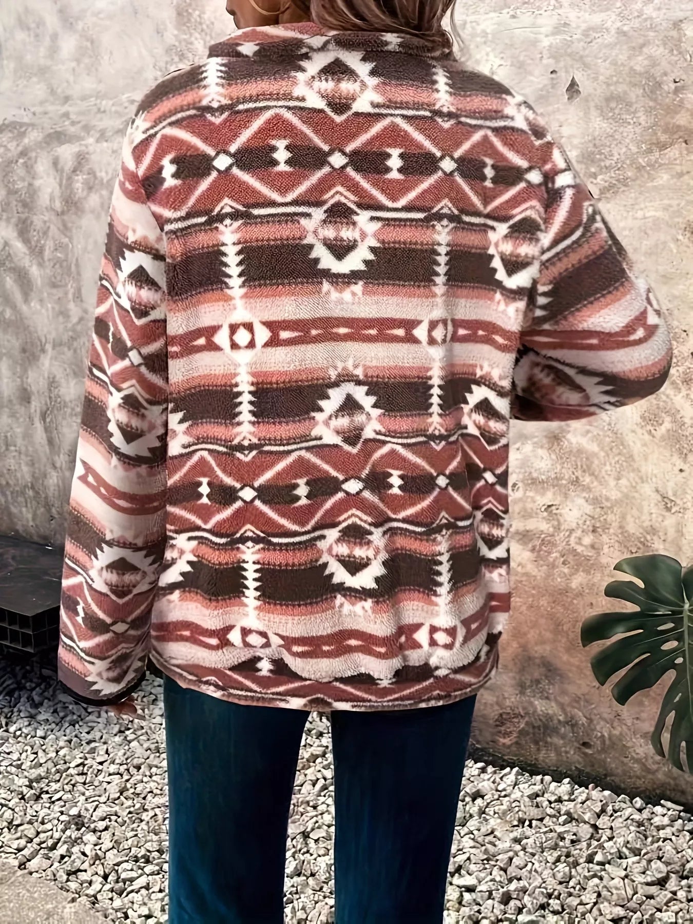 Geometric Half Zip Long Sleeve Sweatshirt OutfitFlow