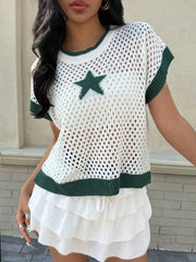 Star Pattern Mesh Knit Short Sleeve Knit Top OutfitFlow