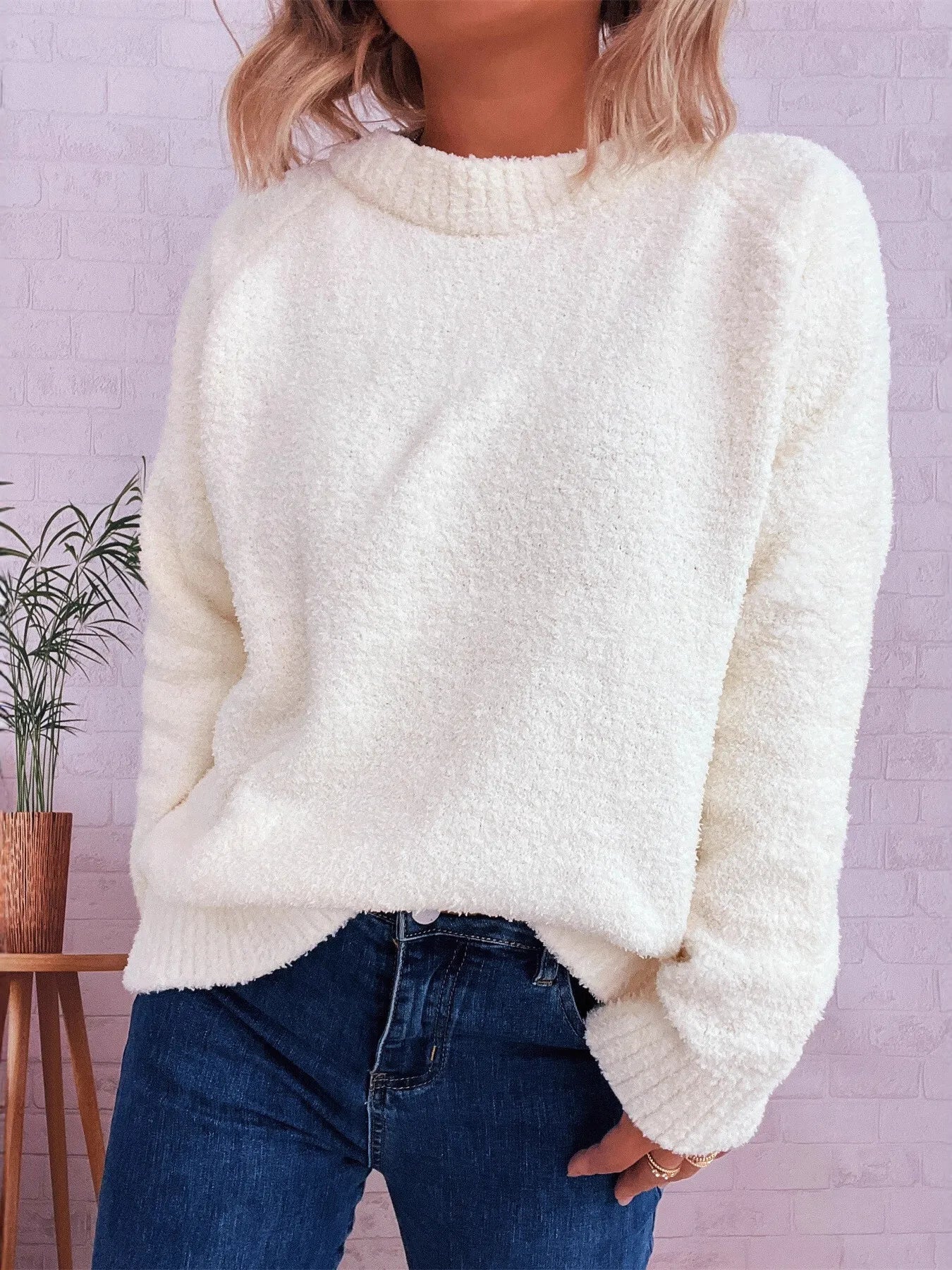 Round Neck Raglan Sleeve Sweater OutfitFlow