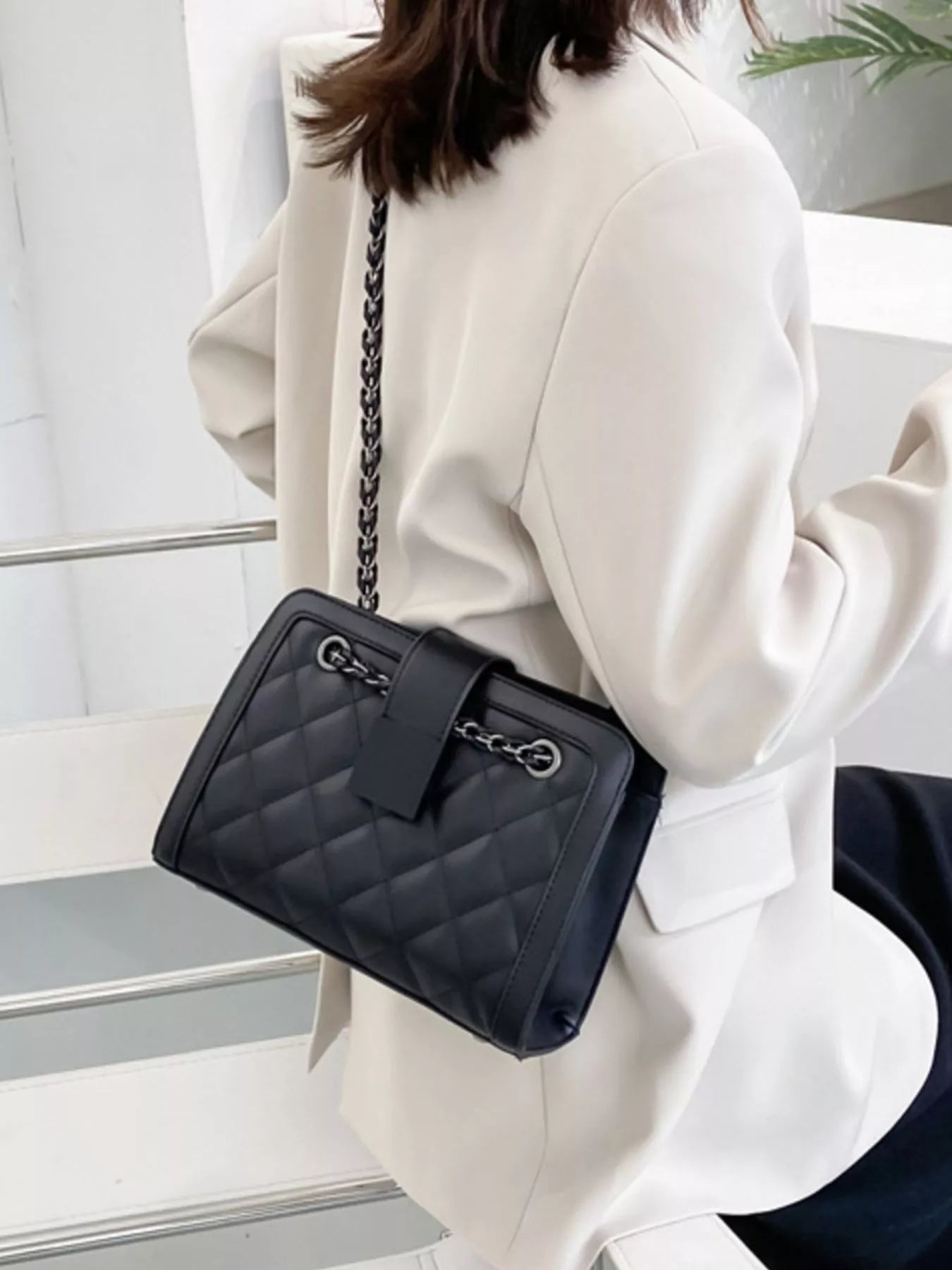 Quilted Chain Strap Shoulder Bag OutfitFlow